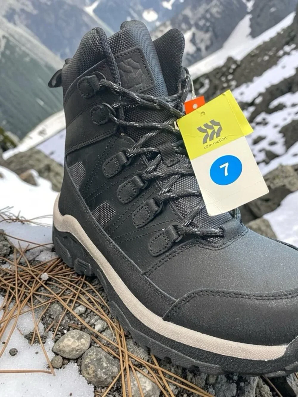 All In Motion Men's Faux Leather Ankle Winter Hiker Boots Water-Repellent Sz 7
